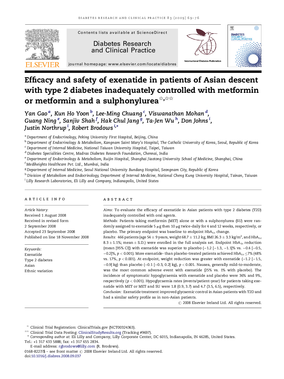 Efficacy and safety of exenatide in patients of Asian descent with type 2 diabetes inadequately controlled with metformin or metformin and a sulphonylurea 