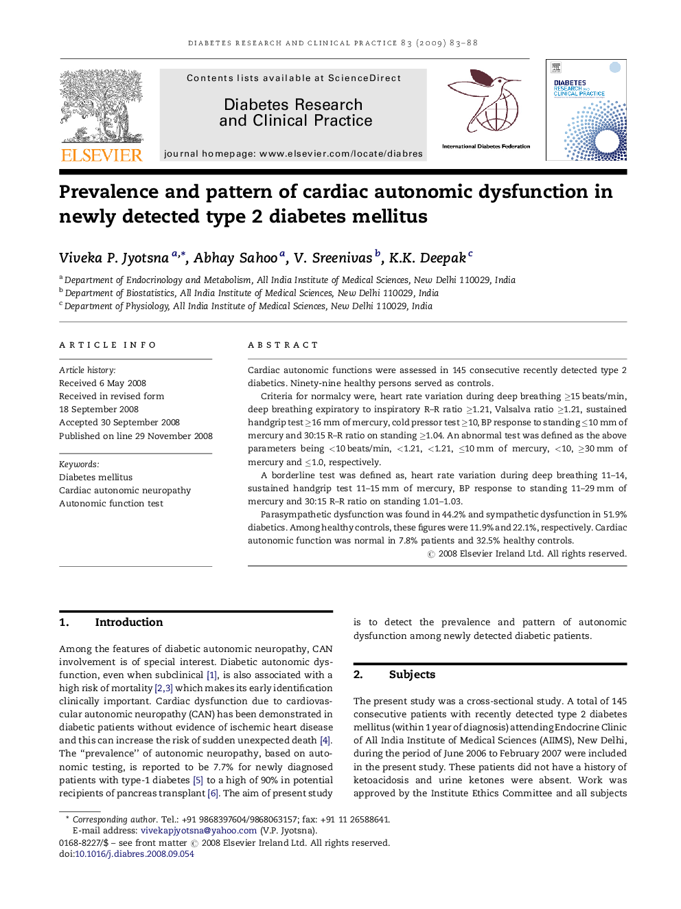 Prevalence and pattern of cardiac autonomic dysfunction in newly detected type 2 diabetes mellitus