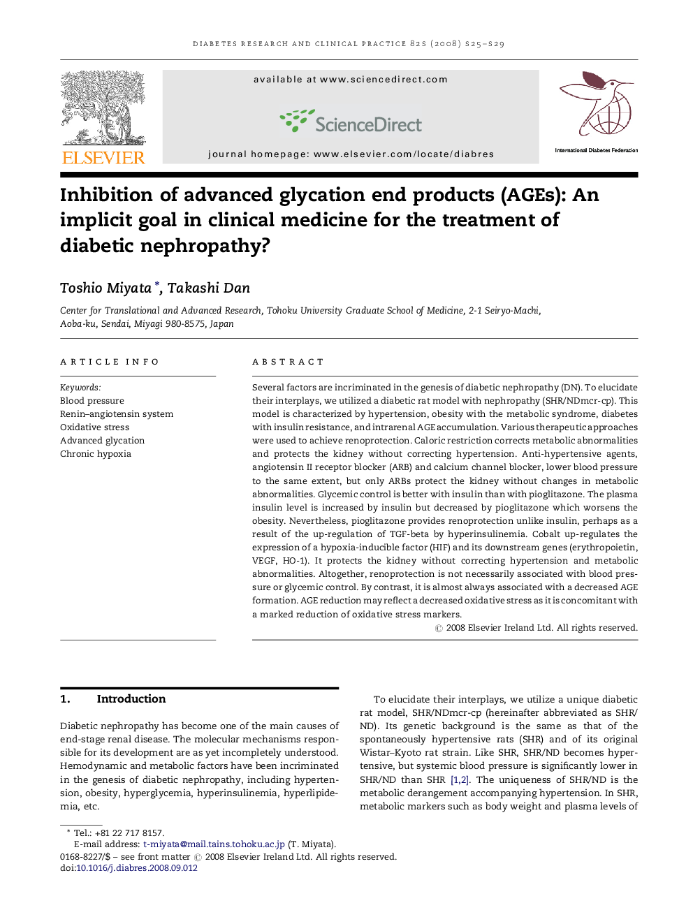 Inhibition of advanced glycation end products (AGEs): An implicit goal in clinical medicine for the treatment of diabetic nephropathy?