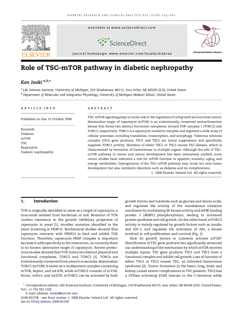 Role of TSC–mTOR pathway in diabetic nephropathy