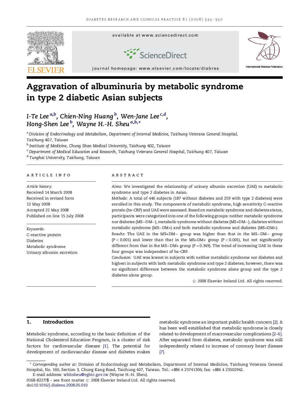 Aggravation of albuminuria by metabolic syndrome in type 2 diabetic Asian subjects