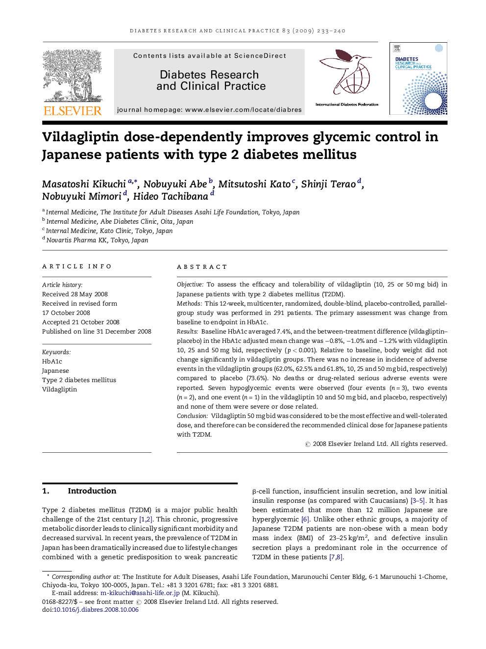 Vildagliptin dose-dependently improves glycemic control in Japanese patients with type 2 diabetes mellitus