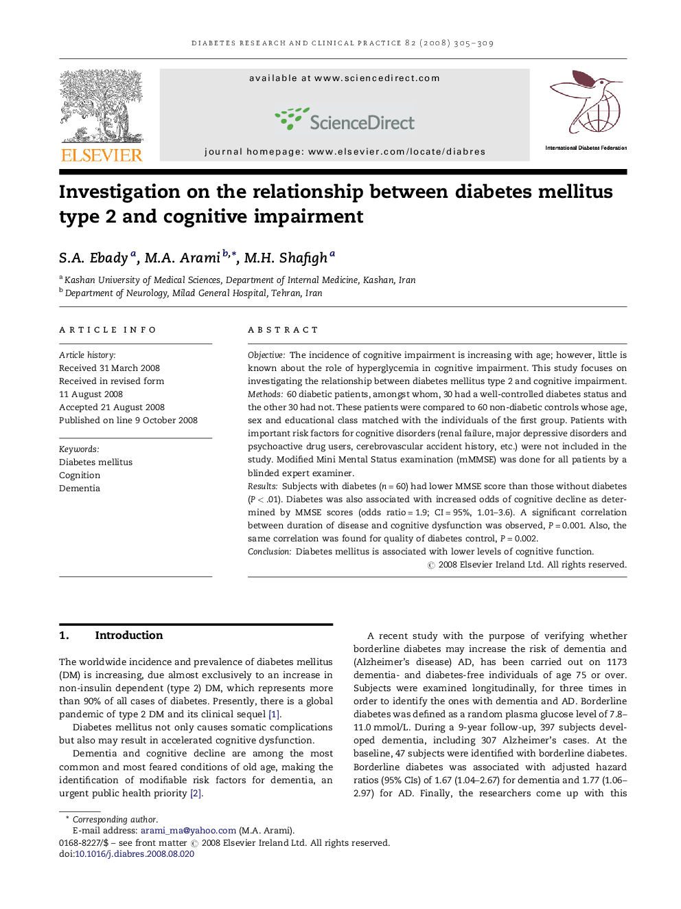 Investigation on the relationship between diabetes mellitus type 2 and cognitive impairment