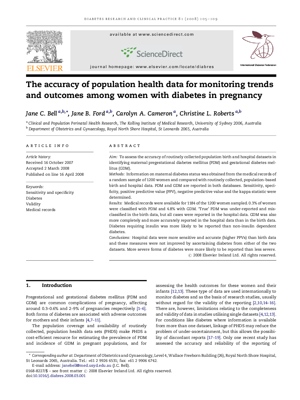 The accuracy of population health data for monitoring trends and outcomes among women with diabetes in pregnancy