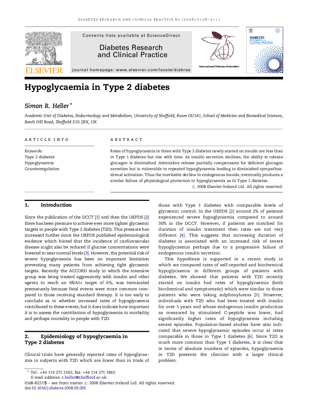 Hypoglycaemia in Type 2 diabetes