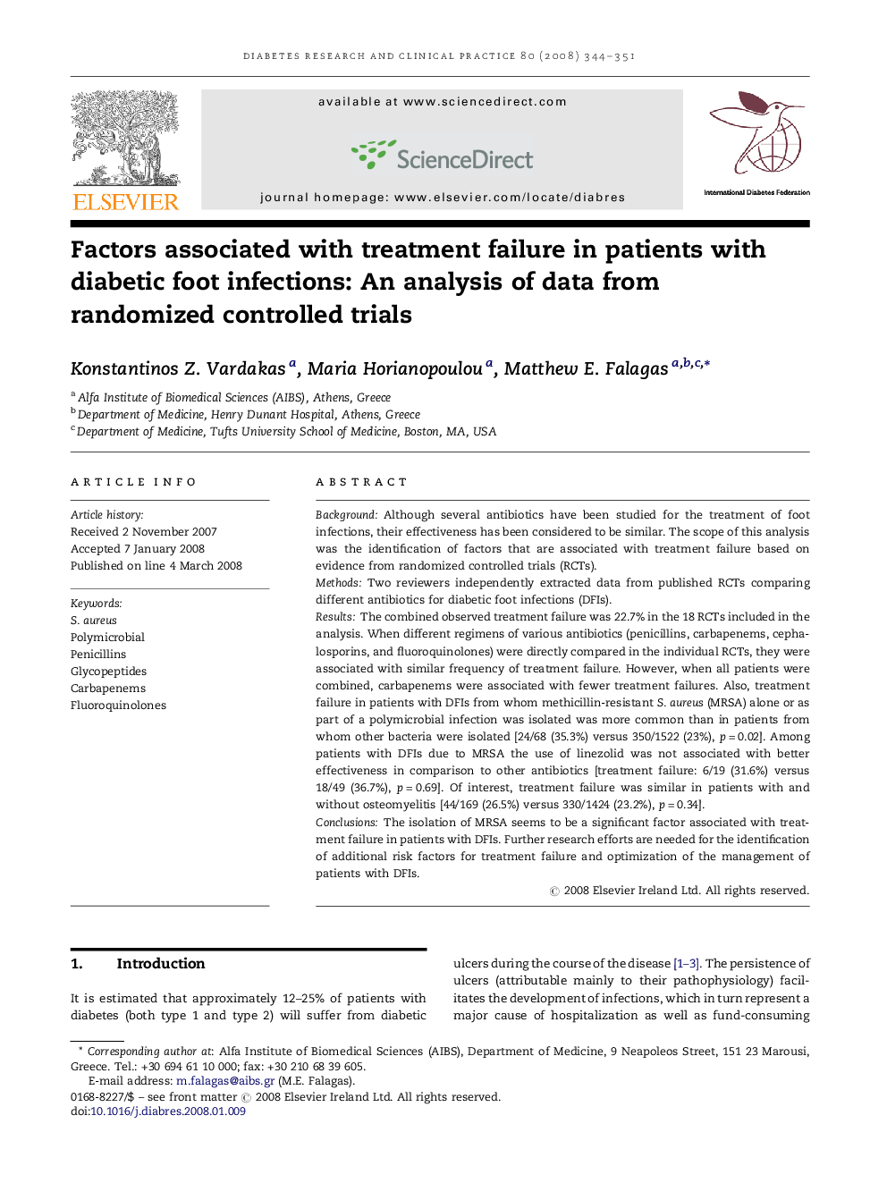 Factors associated with treatment failure in patients with diabetic foot infections: An analysis of data from randomized controlled trials