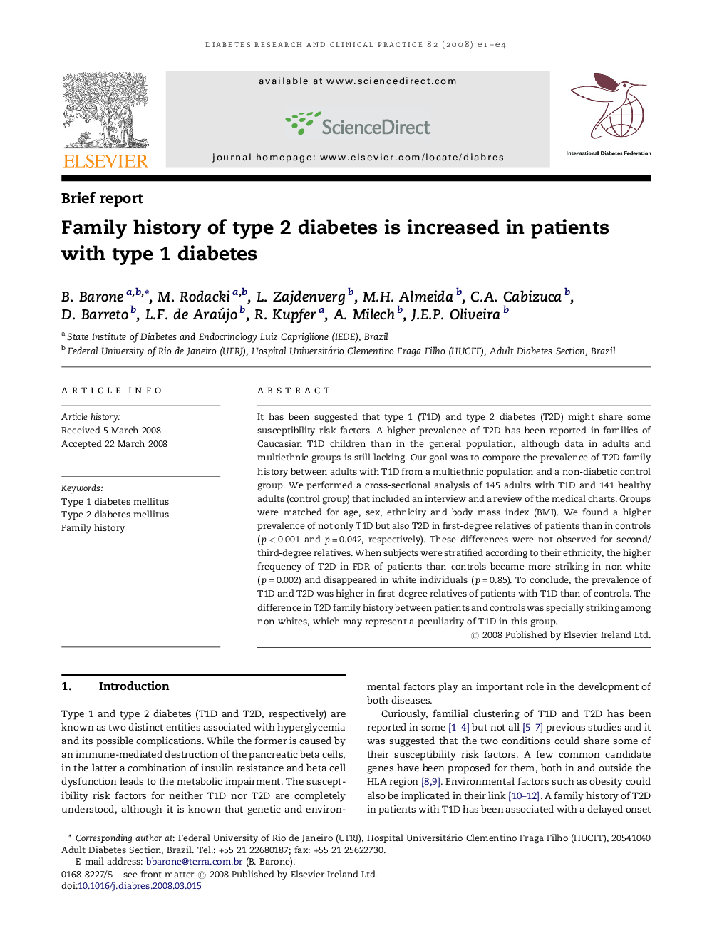 Family history of type 2 diabetes is increased in patients with type 1 diabetes