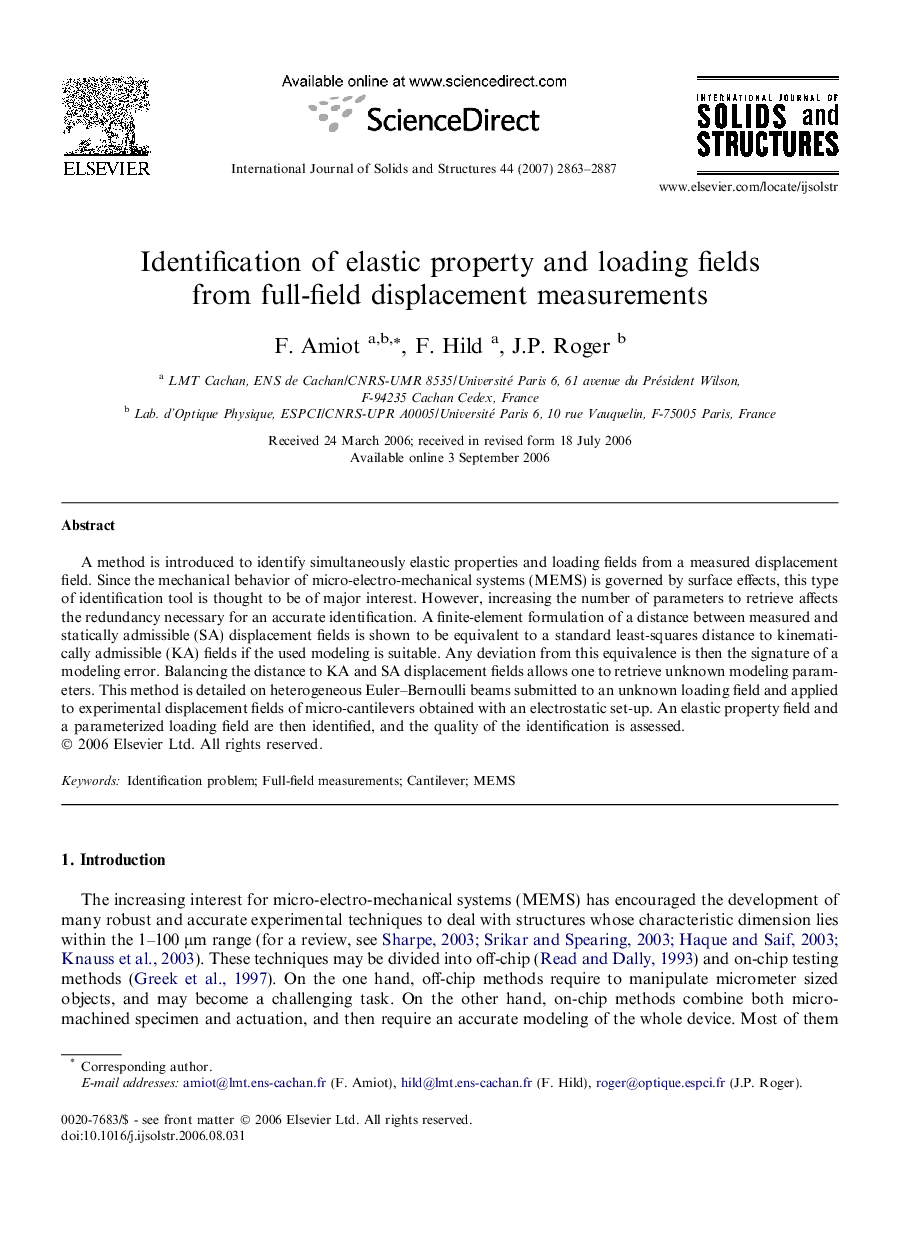 Identification of elastic property and loading fields from full-field displacement measurements