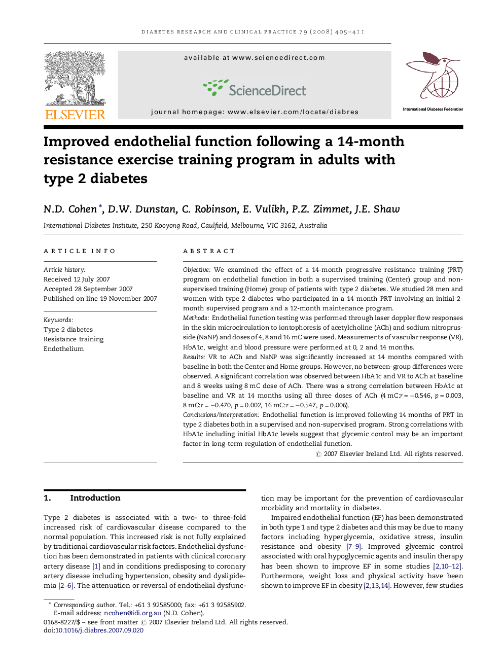 Improved endothelial function following a 14-month resistance exercise training program in adults with type 2 diabetes