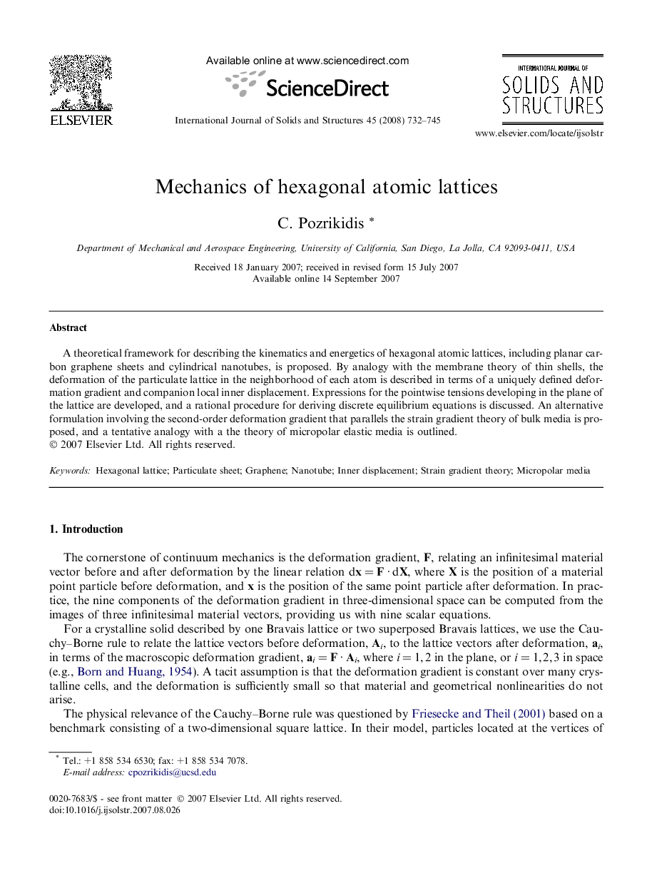 Mechanics of hexagonal atomic lattices