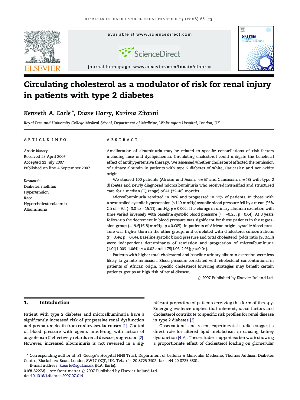 Circulating cholesterol as a modulator of risk for renal injury in patients with type 2 diabetes