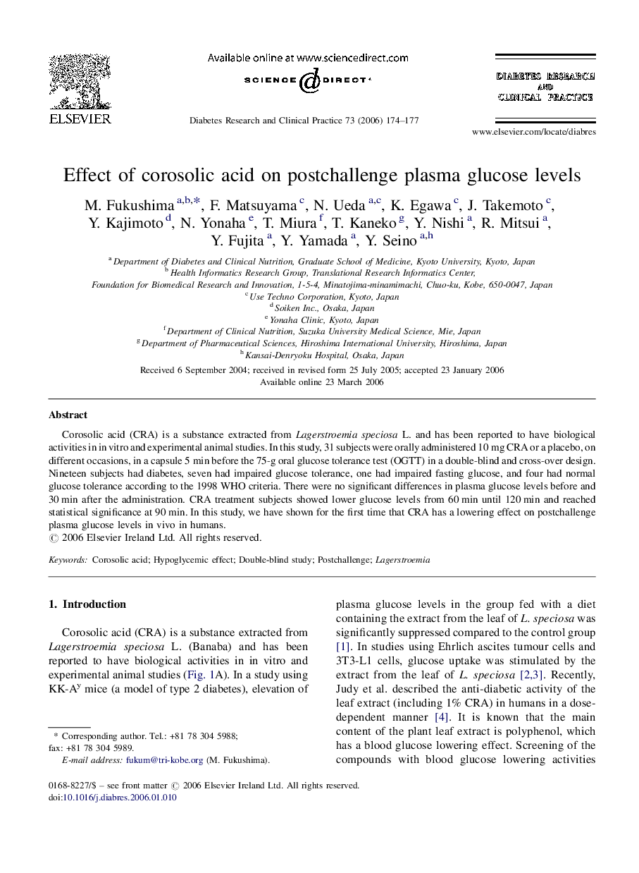 Effect of corosolic acid on postchallenge plasma glucose levels