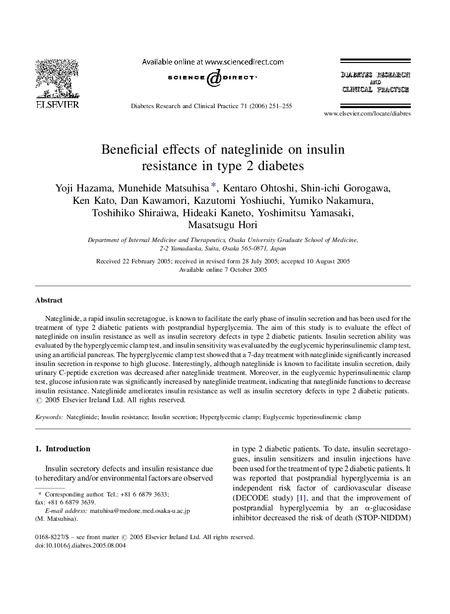 Beneficial effects of nateglinide on insulin resistance in type 2 diabetes