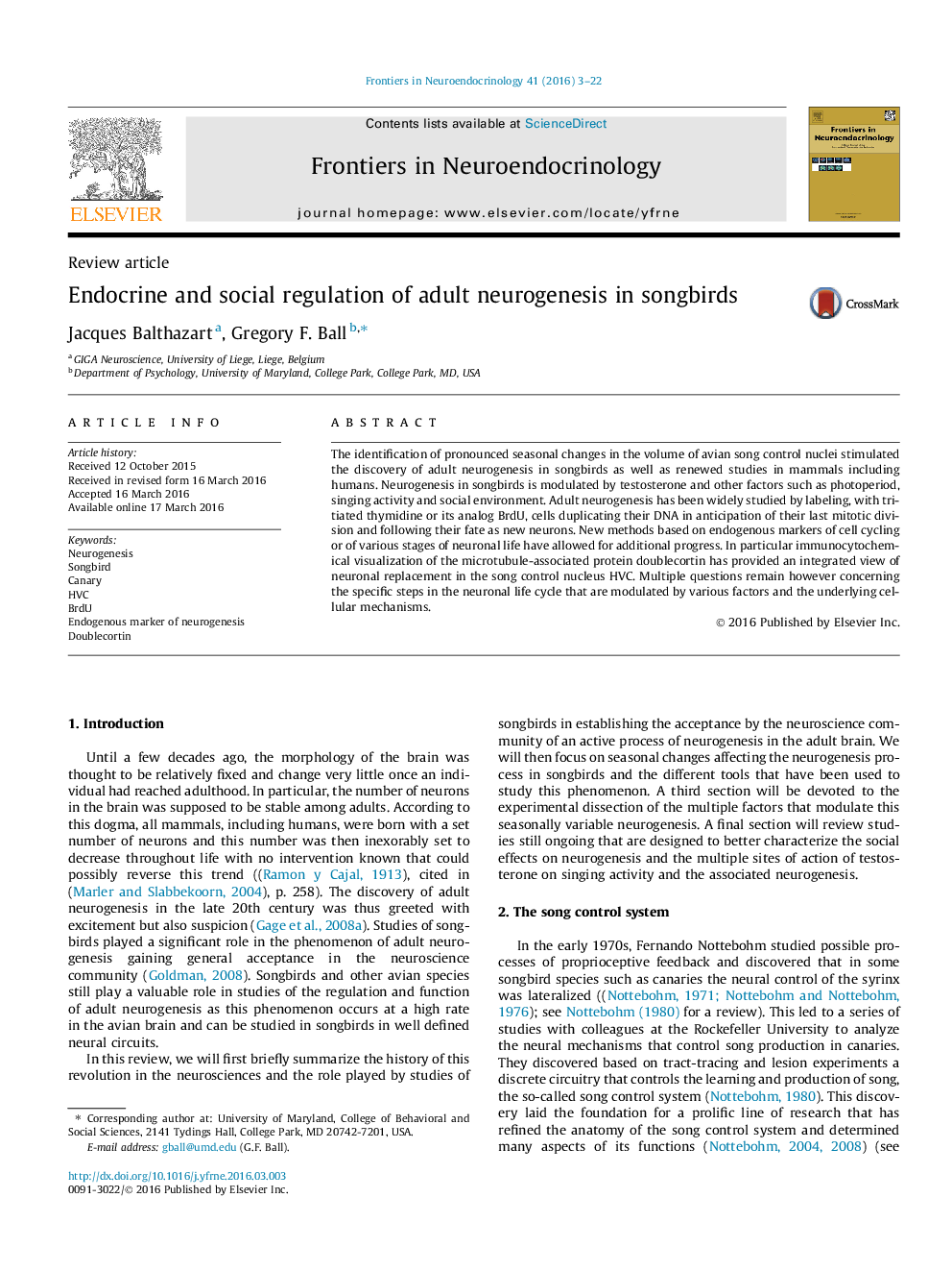 Endocrine and social regulation of adult neurogenesis in songbirds