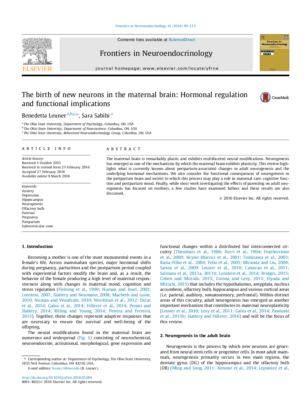 The birth of new neurons in the maternal brain: Hormonal regulation and functional implications