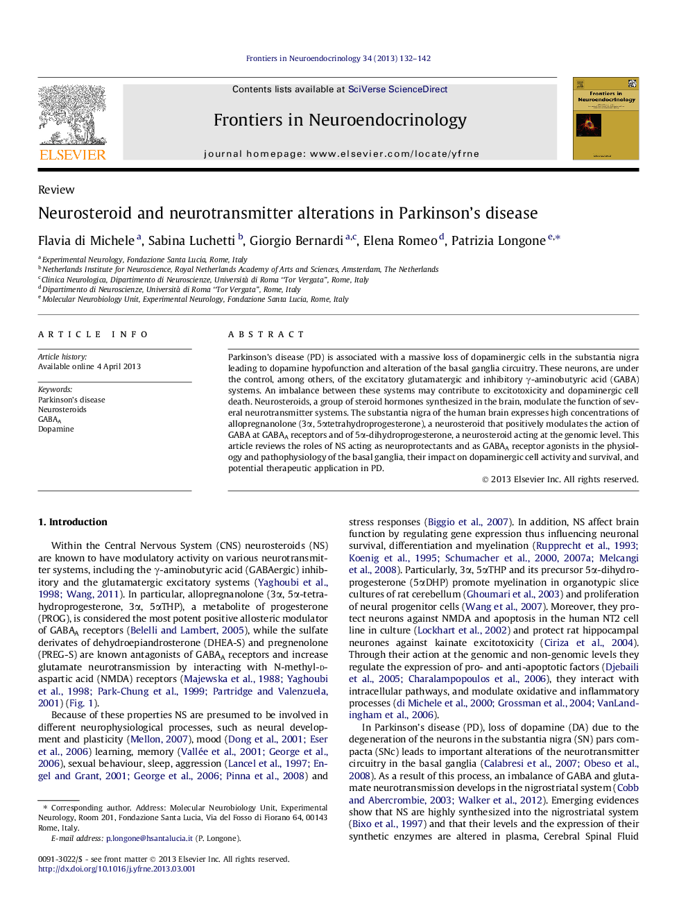 Neurosteroid and neurotransmitter alterations in Parkinson’s disease