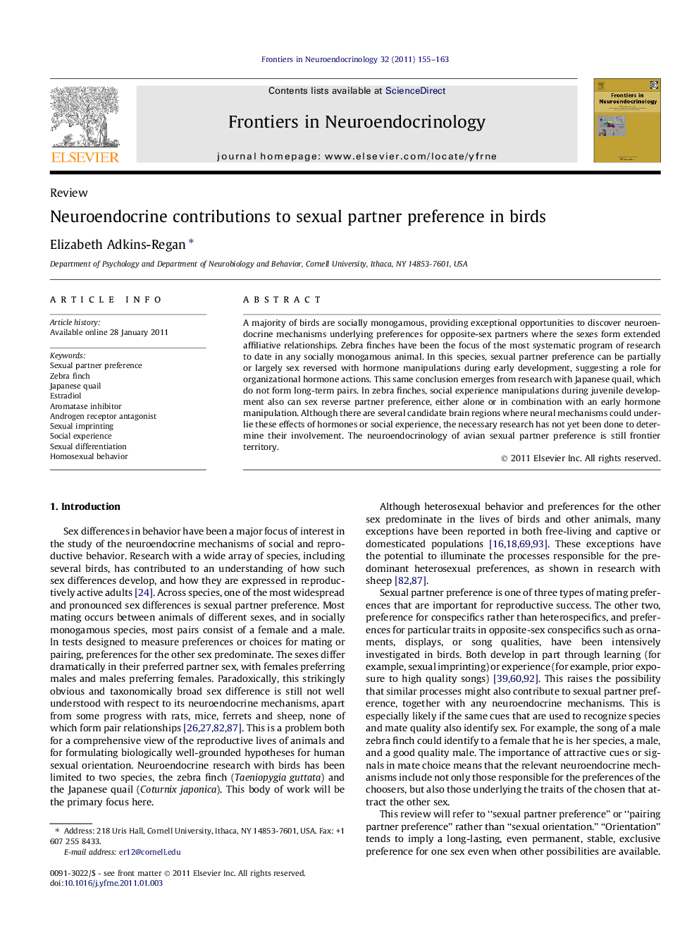 Neuroendocrine contributions to sexual partner preference in birds