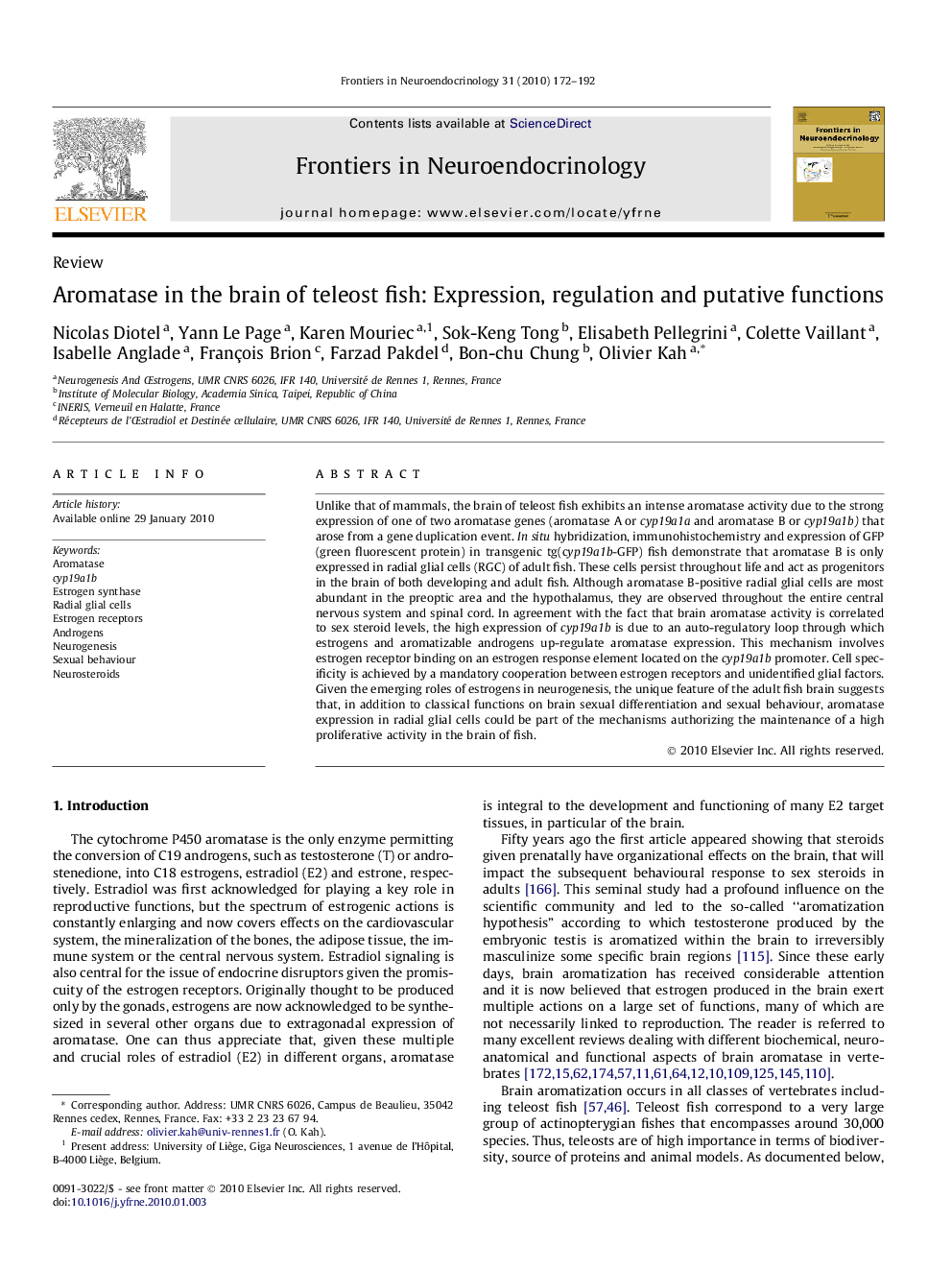 Aromatase in the brain of teleost fish: Expression, regulation and putative functions