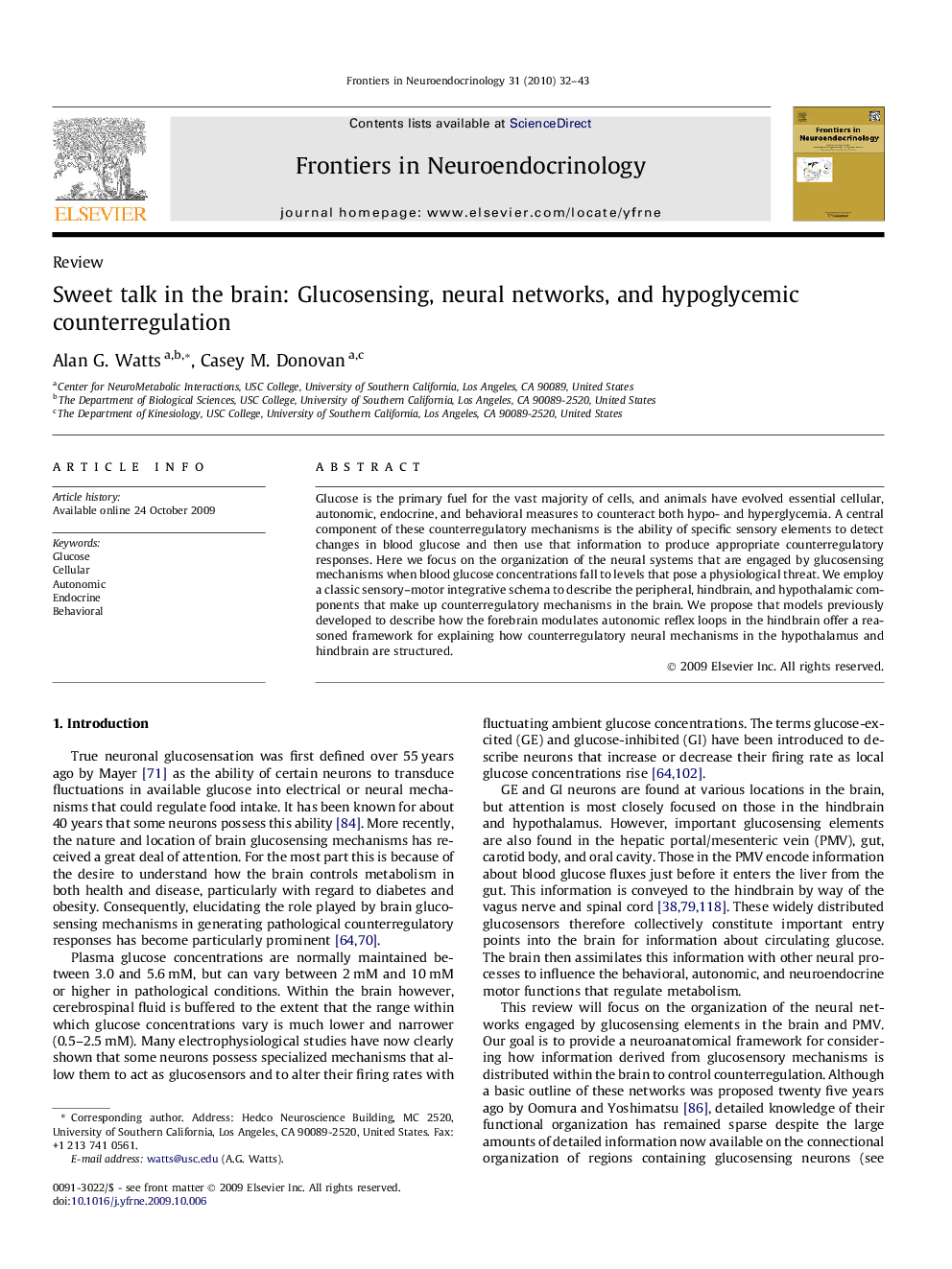 Sweet talk in the brain: Glucosensing, neural networks, and hypoglycemic counterregulation