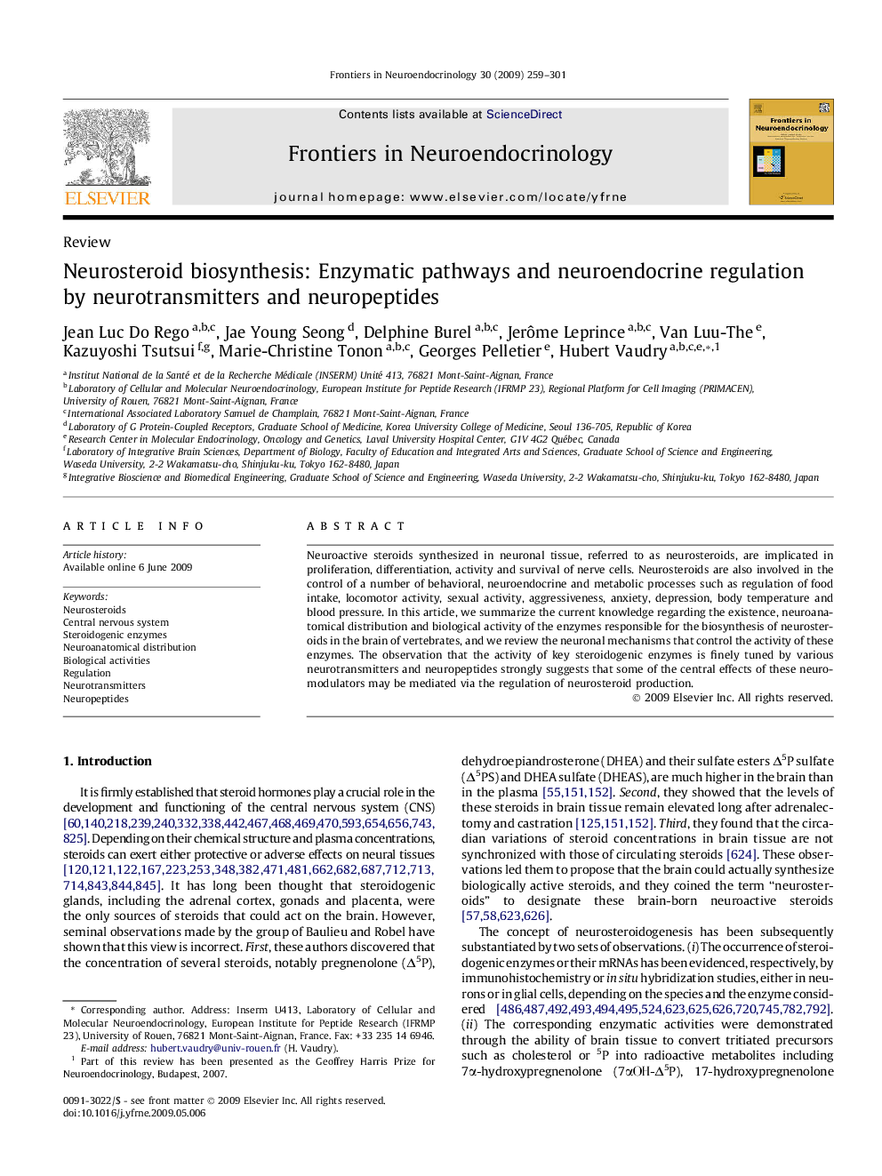 Neurosteroid biosynthesis: Enzymatic pathways and neuroendocrine regulation by neurotransmitters and neuropeptides