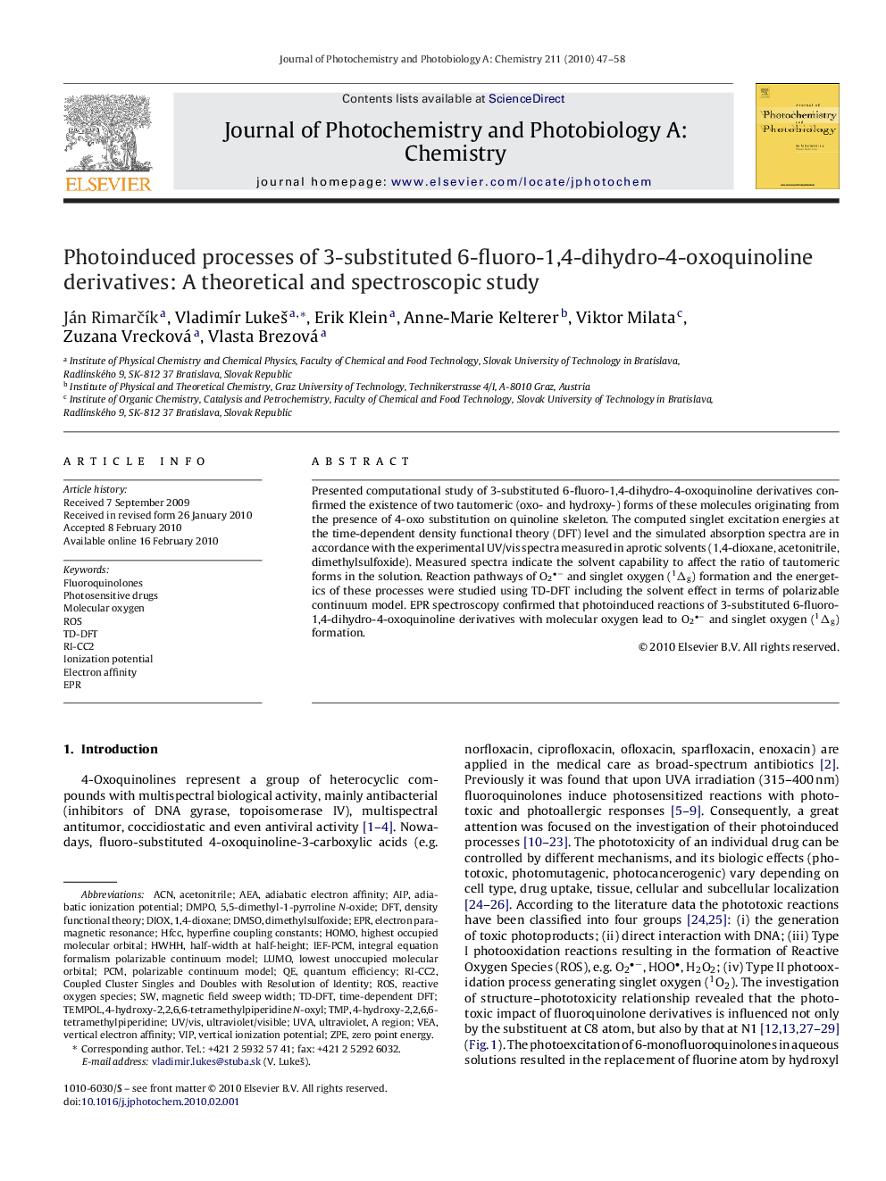 Photoinduced processes of 3-substituted 6-fluoro-1,4-dihydro-4-oxoquinoline derivatives: A theoretical and spectroscopic study