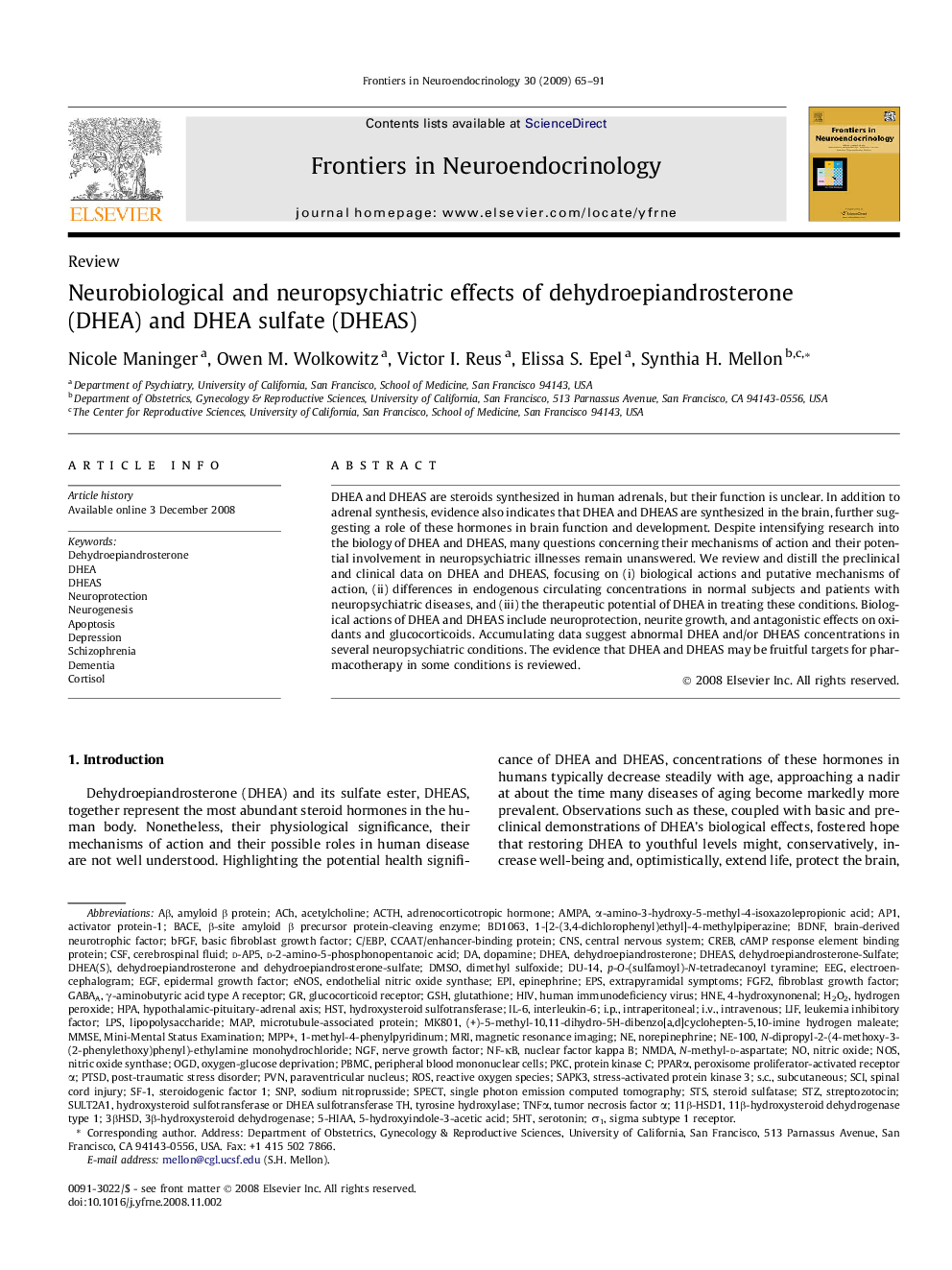 Neurobiological and neuropsychiatric effects of dehydroepiandrosterone (DHEA) and DHEA sulfate (DHEAS)