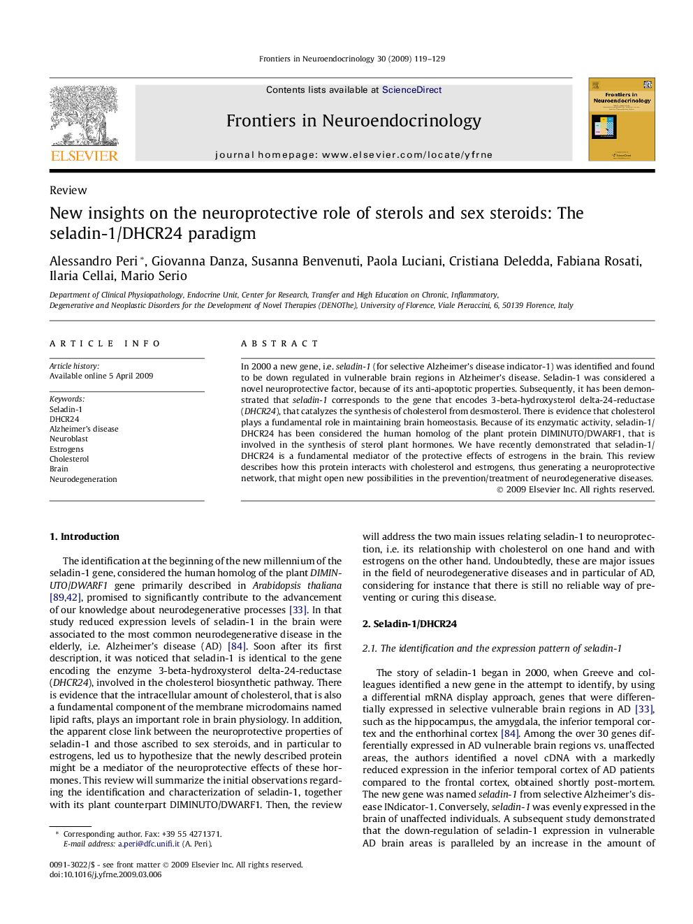 New insights on the neuroprotective role of sterols and sex steroids: The seladin-1/DHCR24 paradigm