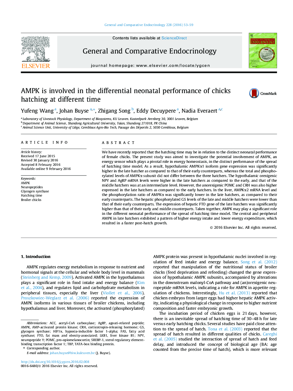 AMPK is involved in the differential neonatal performance of chicks hatching at different time