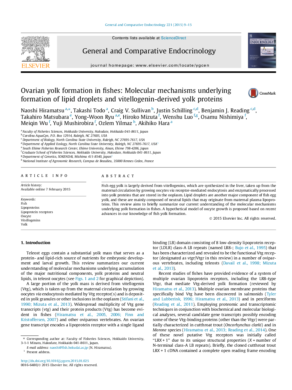 Ovarian yolk formation in fishes: Molecular mechanisms underlying formation of lipid droplets and vitellogenin-derived yolk proteins