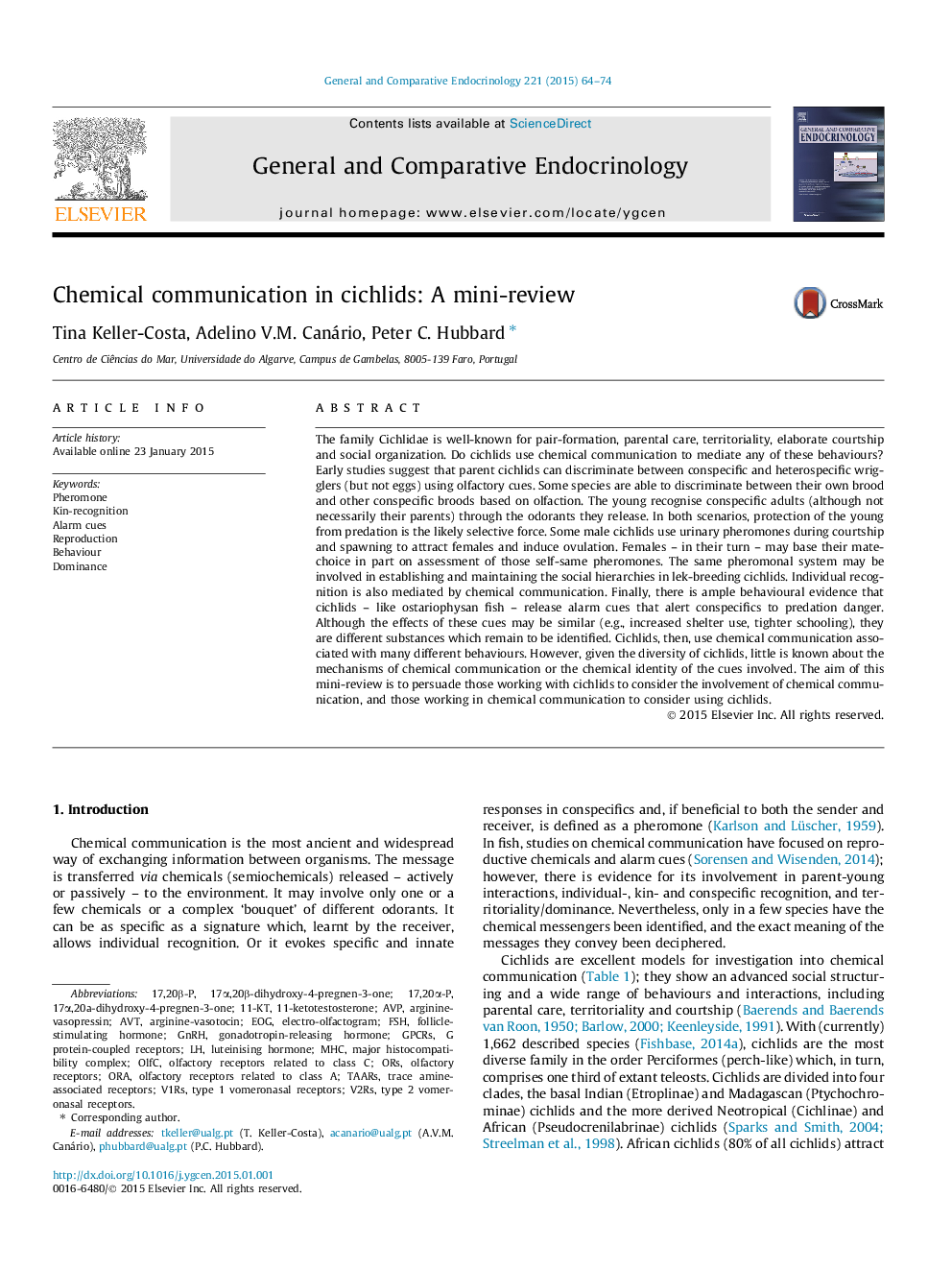 Chemical communication in cichlids: A mini-review