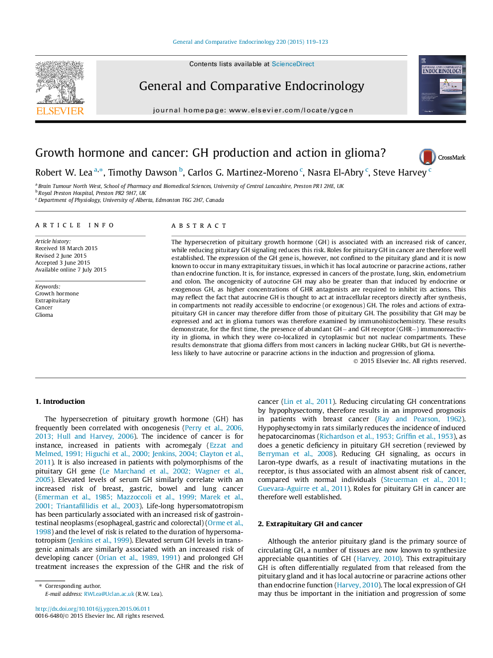 Growth hormone and cancer: GH production and action in glioma?