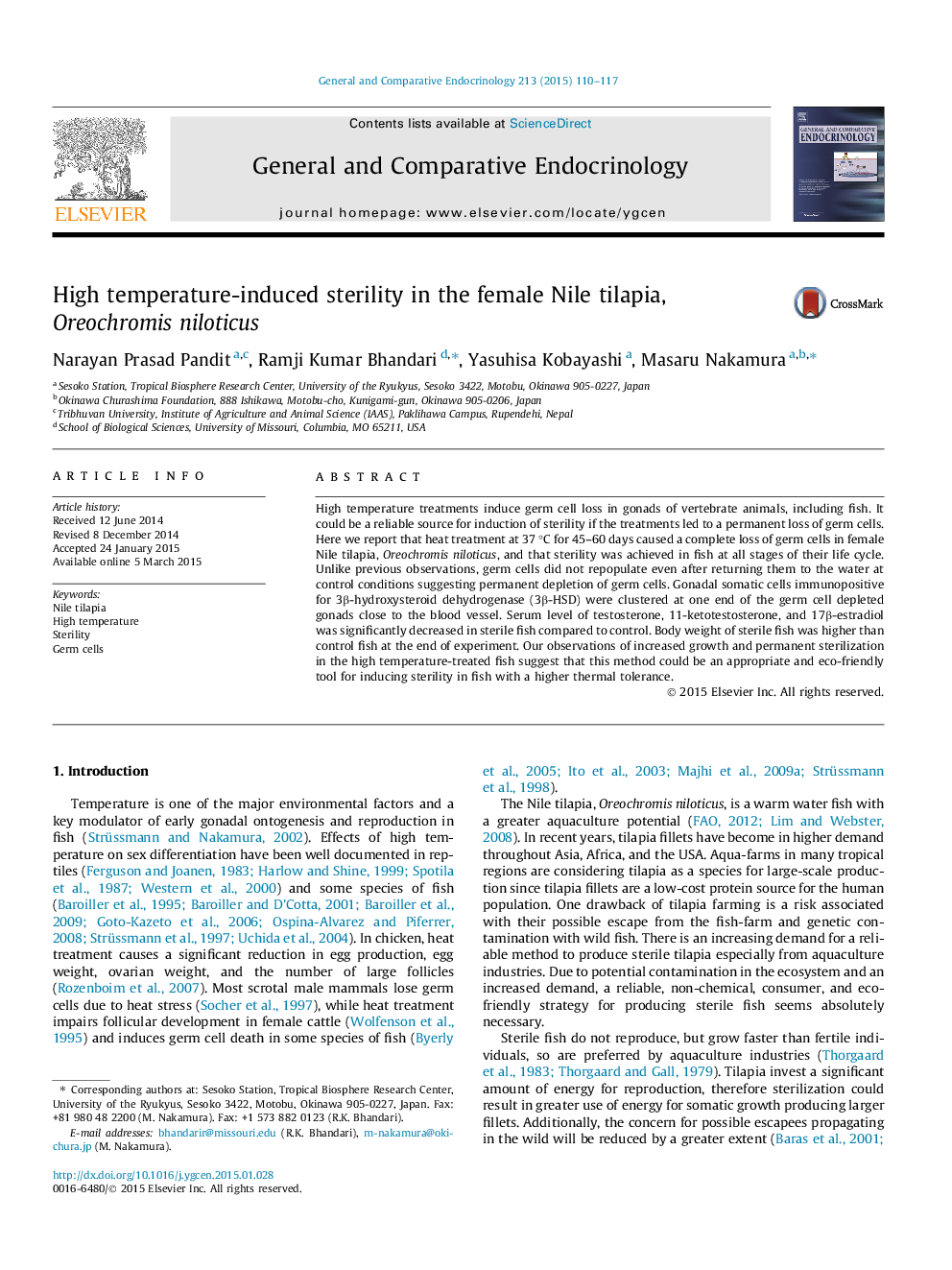 High temperature-induced sterility in the female Nile tilapia, Oreochromis niloticus