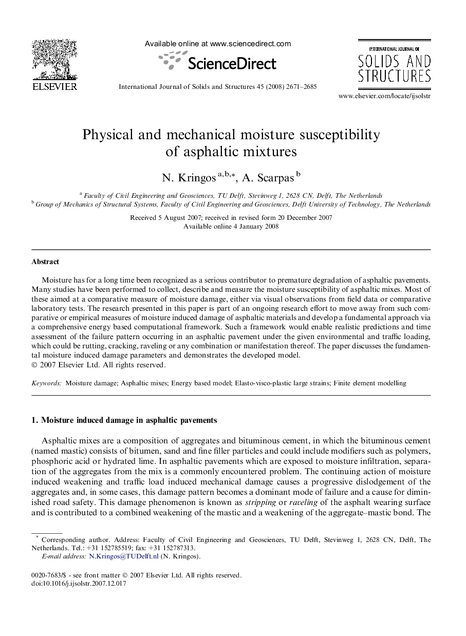 Physical and mechanical moisture susceptibility of asphaltic mixtures