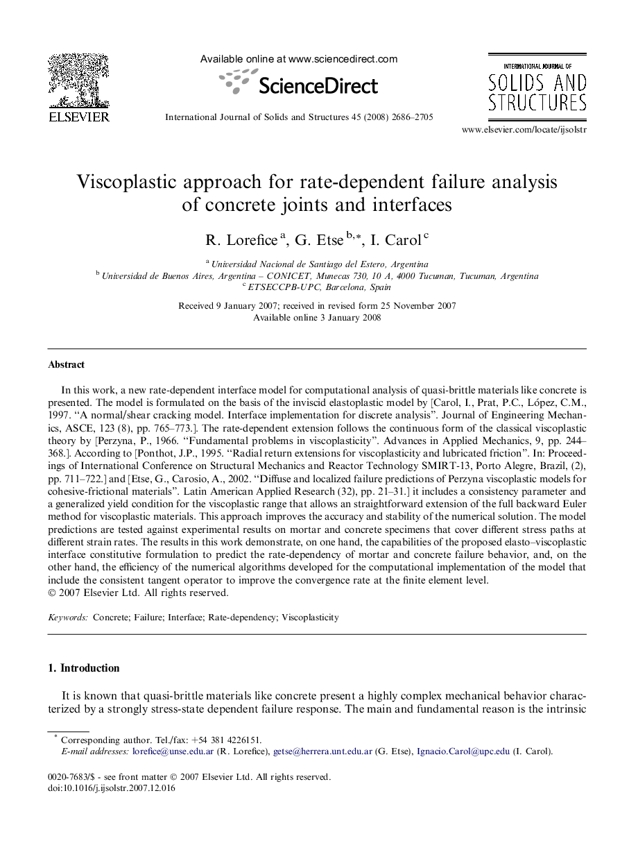 Viscoplastic approach for rate-dependent failure analysis of concrete joints and interfaces