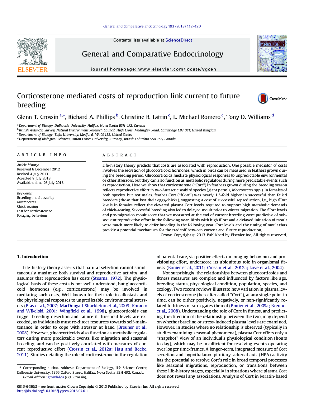 Corticosterone mediated costs of reproduction link current to future breeding