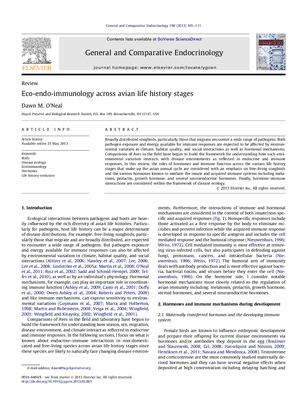 عکس صفحه اول مقاله: Eco-endo-immunology across avian life history stages Eco-endo-immunology across avian life history stages