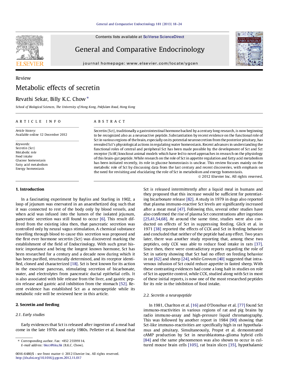 Metabolic effects of secretin