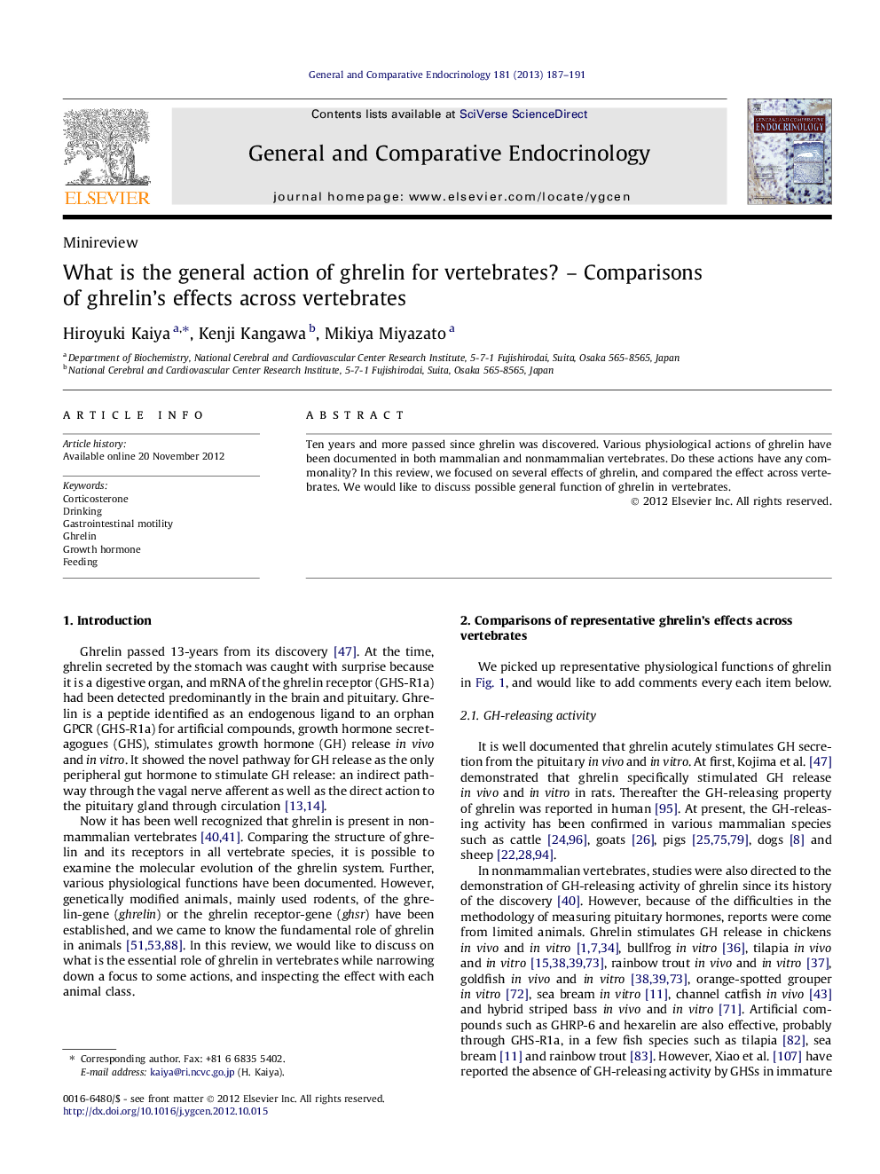 What is the general action of ghrelin for vertebrates? – Comparisons of ghrelin’s effects across vertebrates