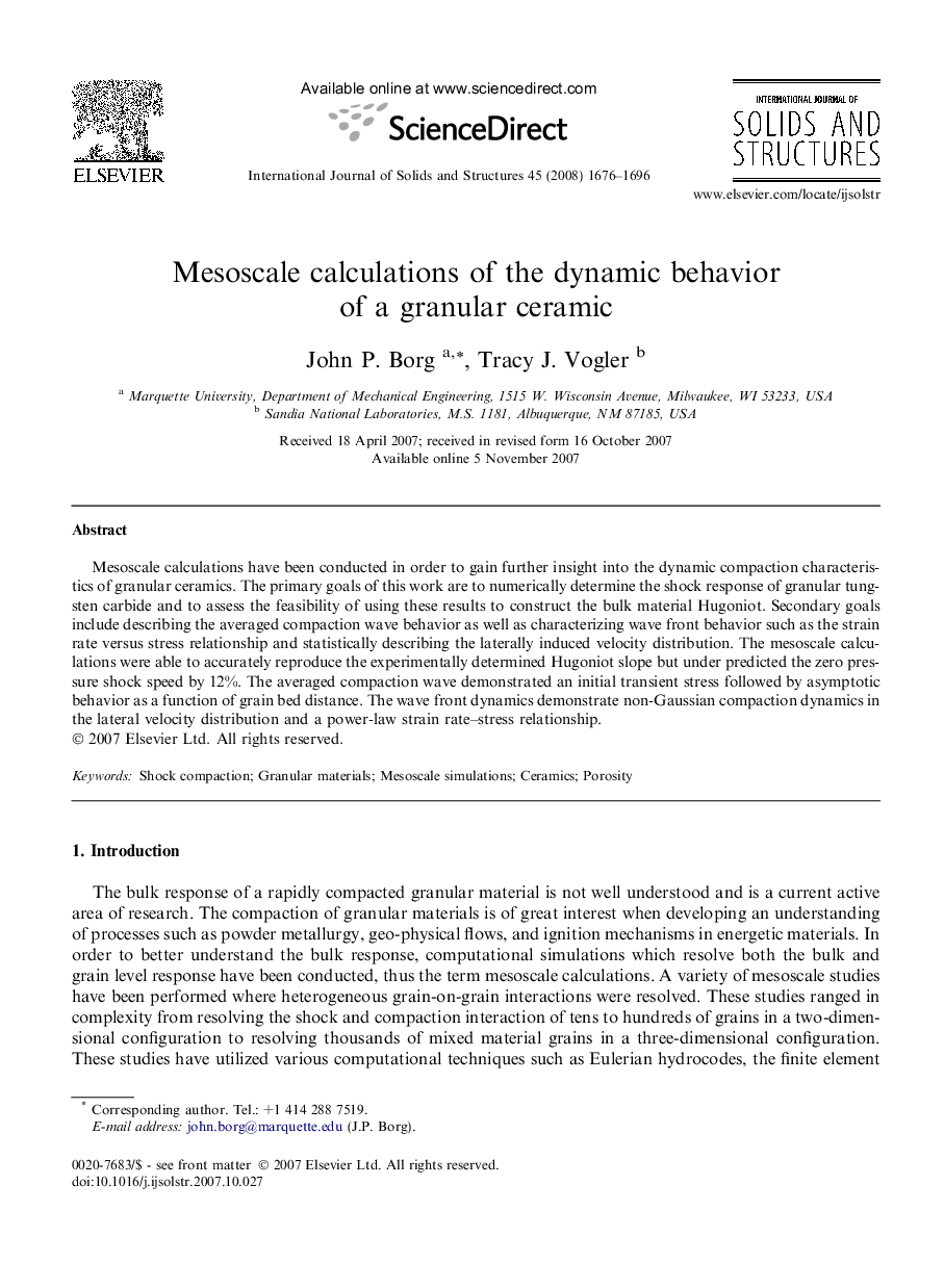 Mesoscale calculations of the dynamic behavior of a granular ceramic