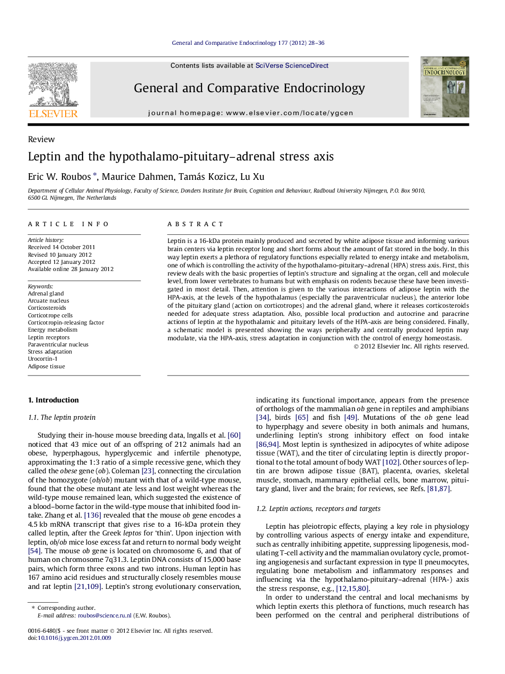 Leptin and the hypothalamo-pituitary–adrenal stress axis