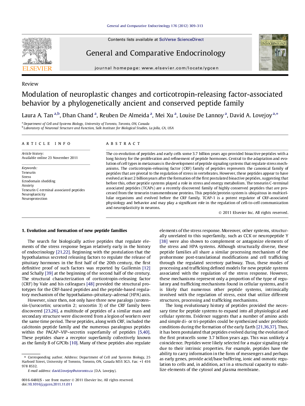 Modulation of neuroplastic changes and corticotropin-releasing factor-associated behavior by a phylogenetically ancient and conserved peptide family