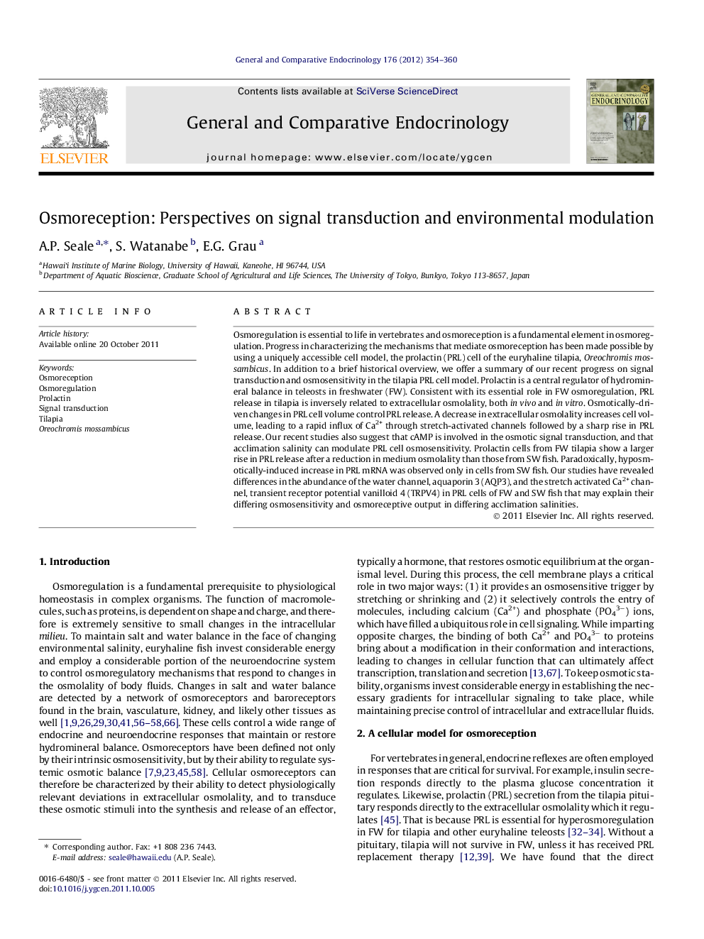 Osmoreception: Perspectives on signal transduction and environmental modulation