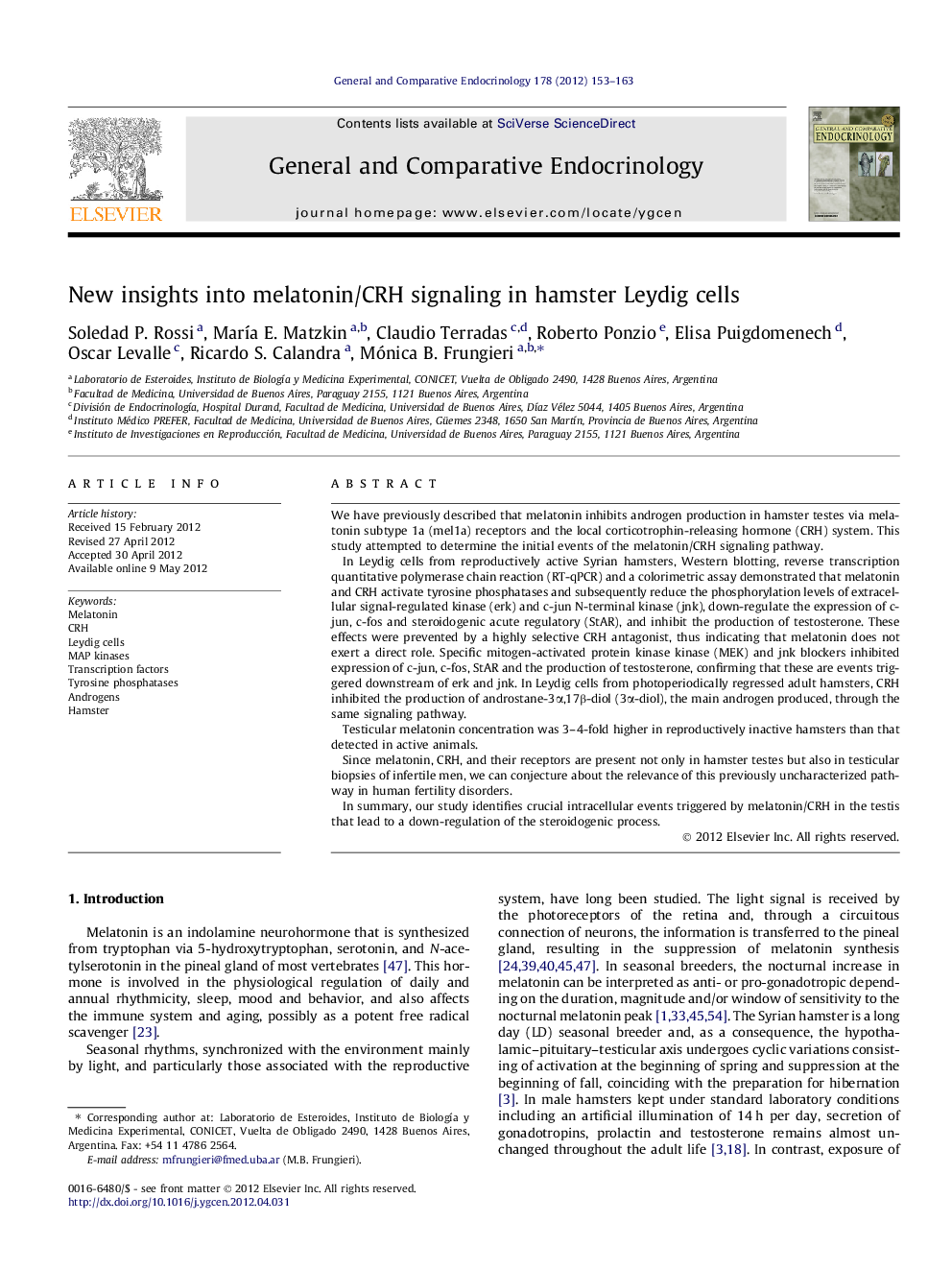 New insights into melatonin/CRH signaling in hamster Leydig cells