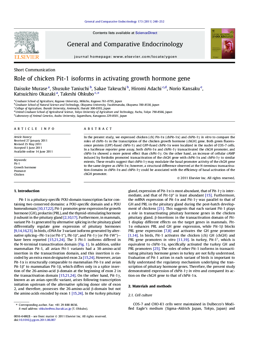 Role of chicken Pit-1 isoforms in activating growth hormone gene