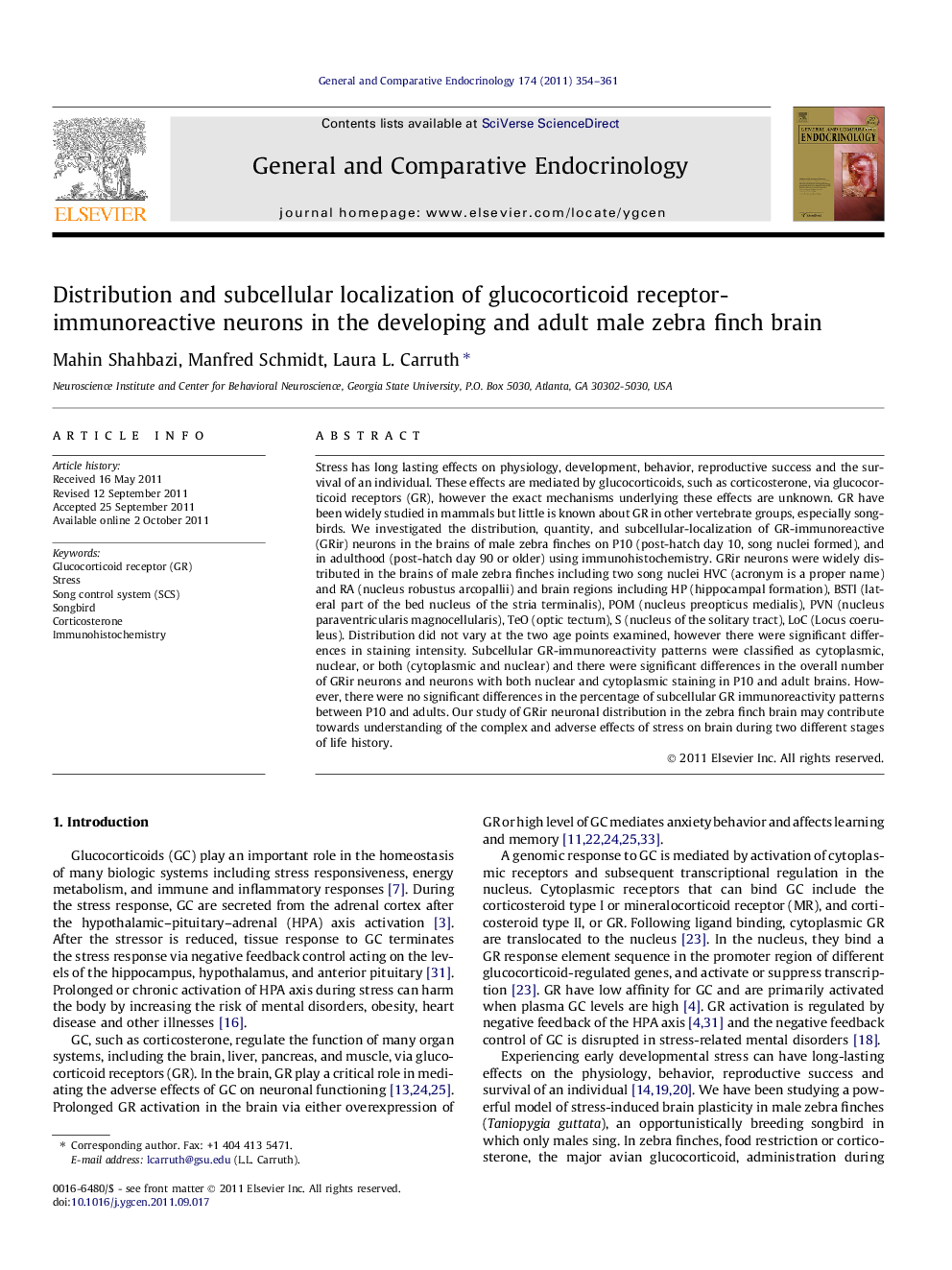 Distribution and subcellular localization of glucocorticoid receptor-immunoreactive neurons in the developing and adult male zebra finch brain