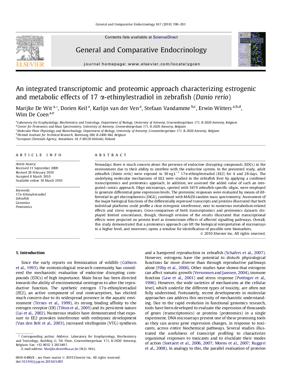 An integrated transcriptomic and proteomic approach characterizing estrogenic and metabolic effects of 17 α-ethinylestradiol in zebrafish (Danio rerio)