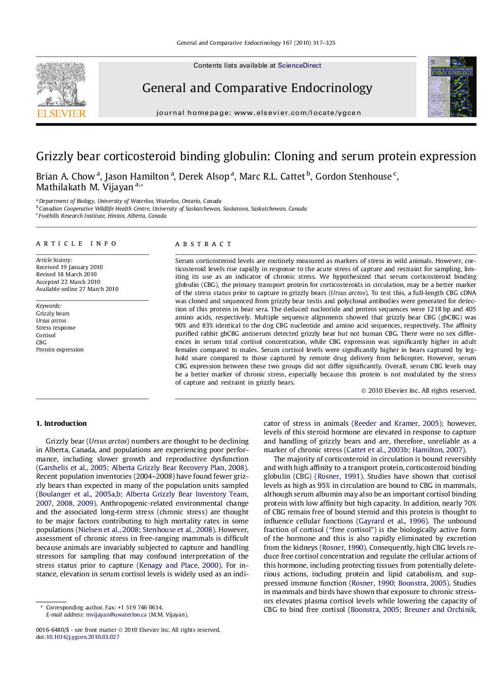 Grizzly bear corticosteroid binding globulin: Cloning and serum protein expression