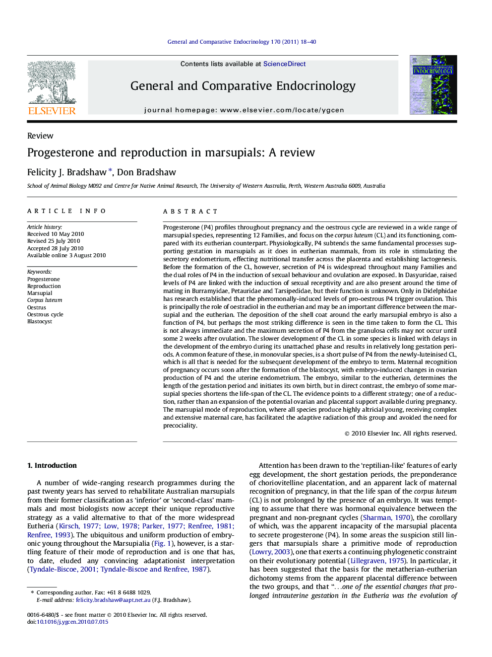 Progesterone and reproduction in marsupials: A review