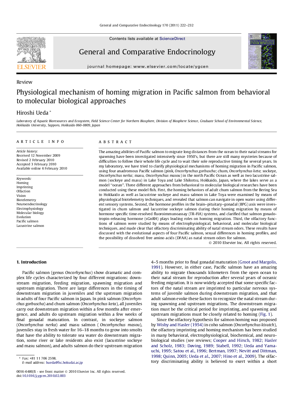 Physiological mechanism of homing migration in Pacific salmon from behavioral to molecular biological approaches