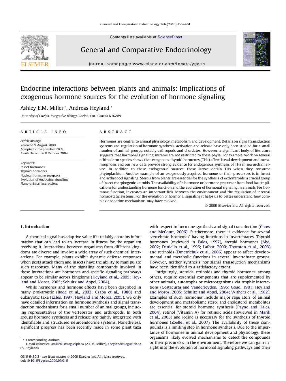 Endocrine interactions between plants and animals: Implications of exogenous hormone sources for the evolution of hormone signaling